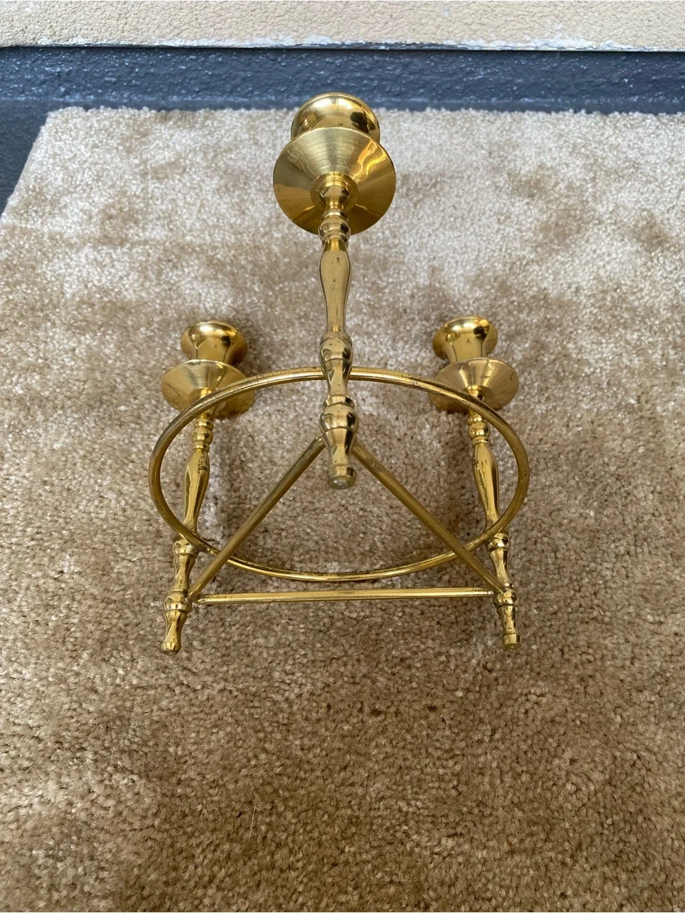vintage mid-century brass 3-light candle holder